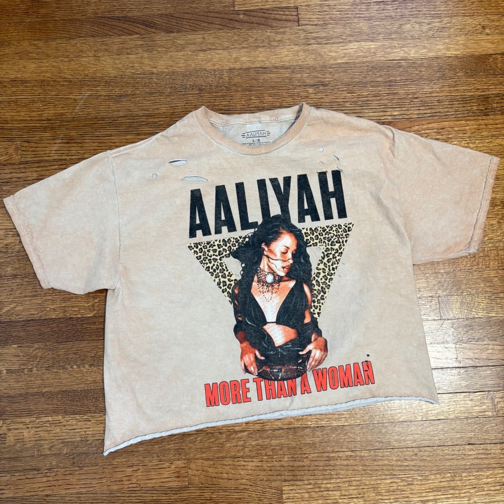 Aaliyah Graphic Shirt Distressed Crop Tee Womens L Y2K R&B Hip Hop Vintage Style
